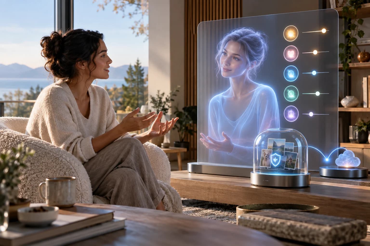 A person conversing with a digital AI companion